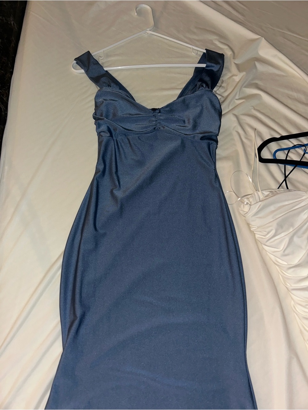 Satin Blue Slip Dress with Sweetheart Bodice long - Picture 5 of 5